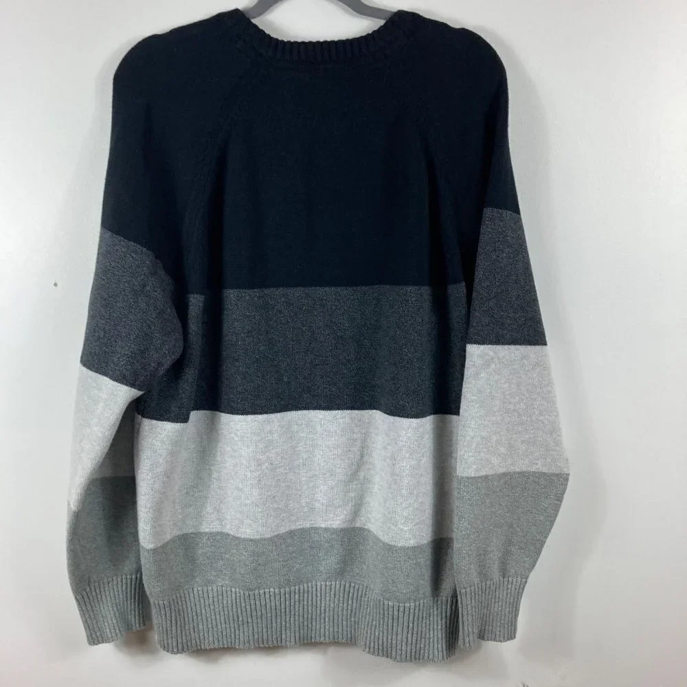 Mens American Eagle Color Block‎ Cotton Crew Pullover Sweater Black Gray XL